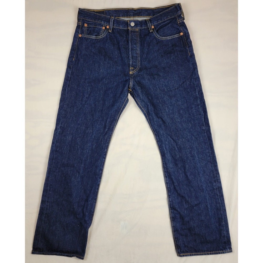 Levis 501 Original Fit Jeans Mens 34x29 Dark Wash Indigo Button Fly 00501-0115